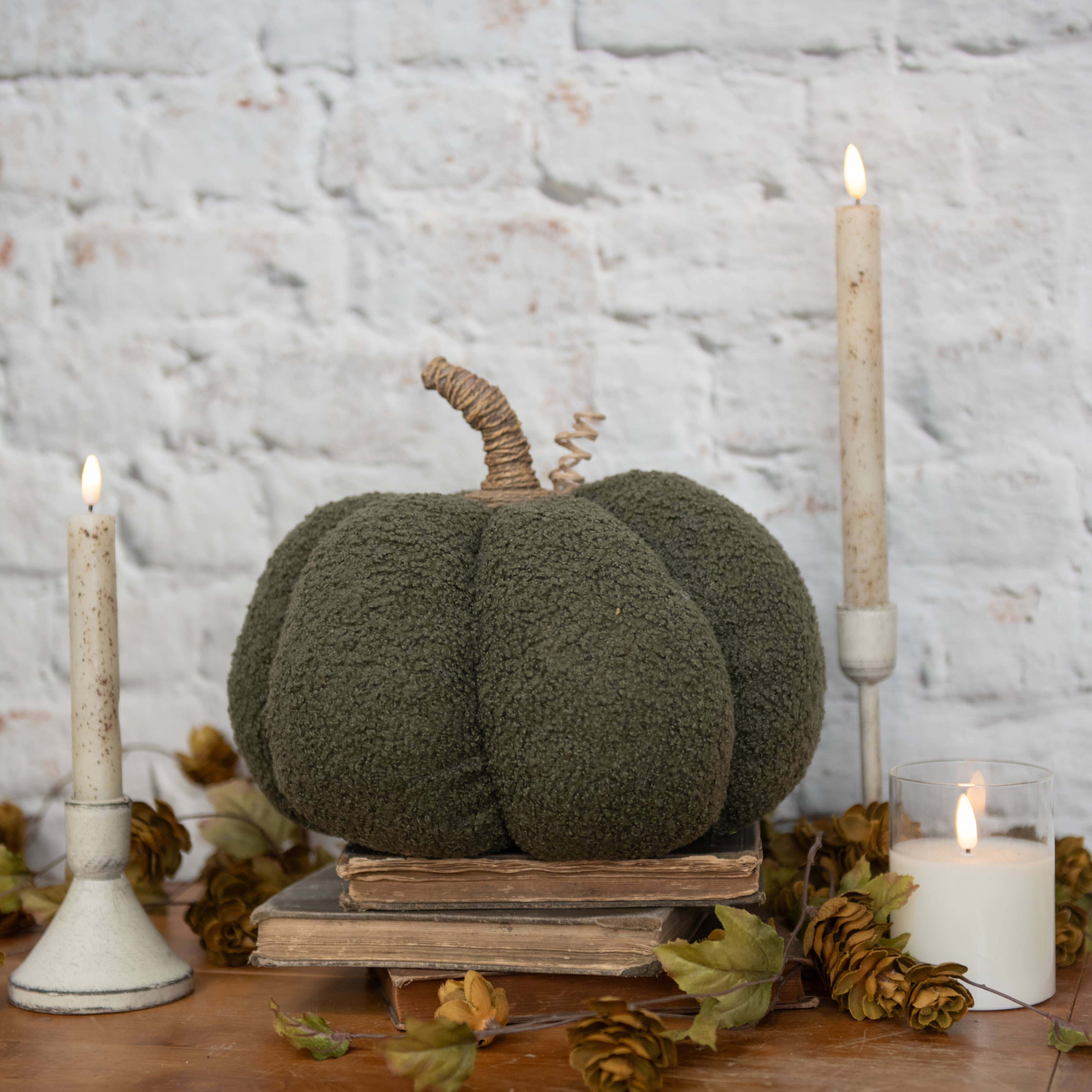 8" Dark Green Boucle Pumpkin