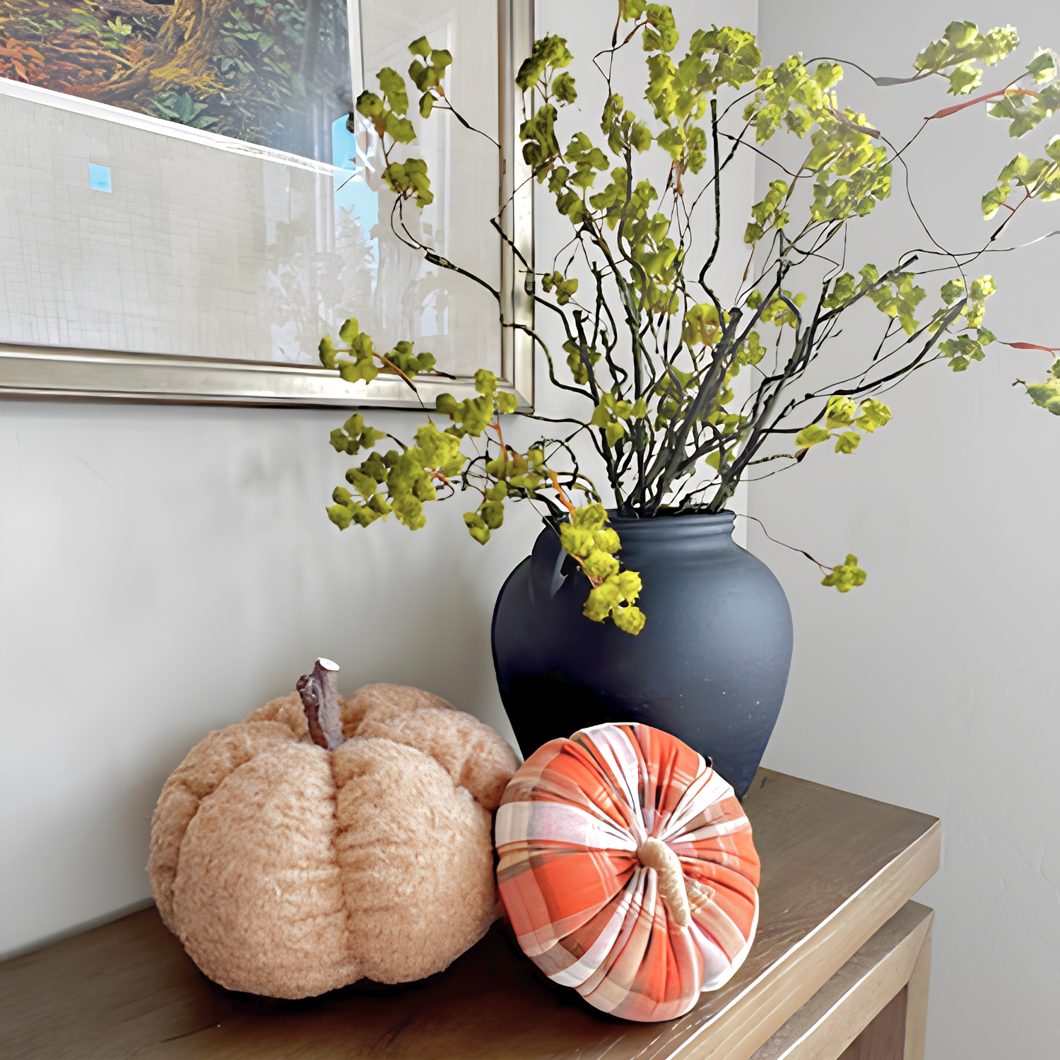 8.25" Tan Fabric Pumpkin