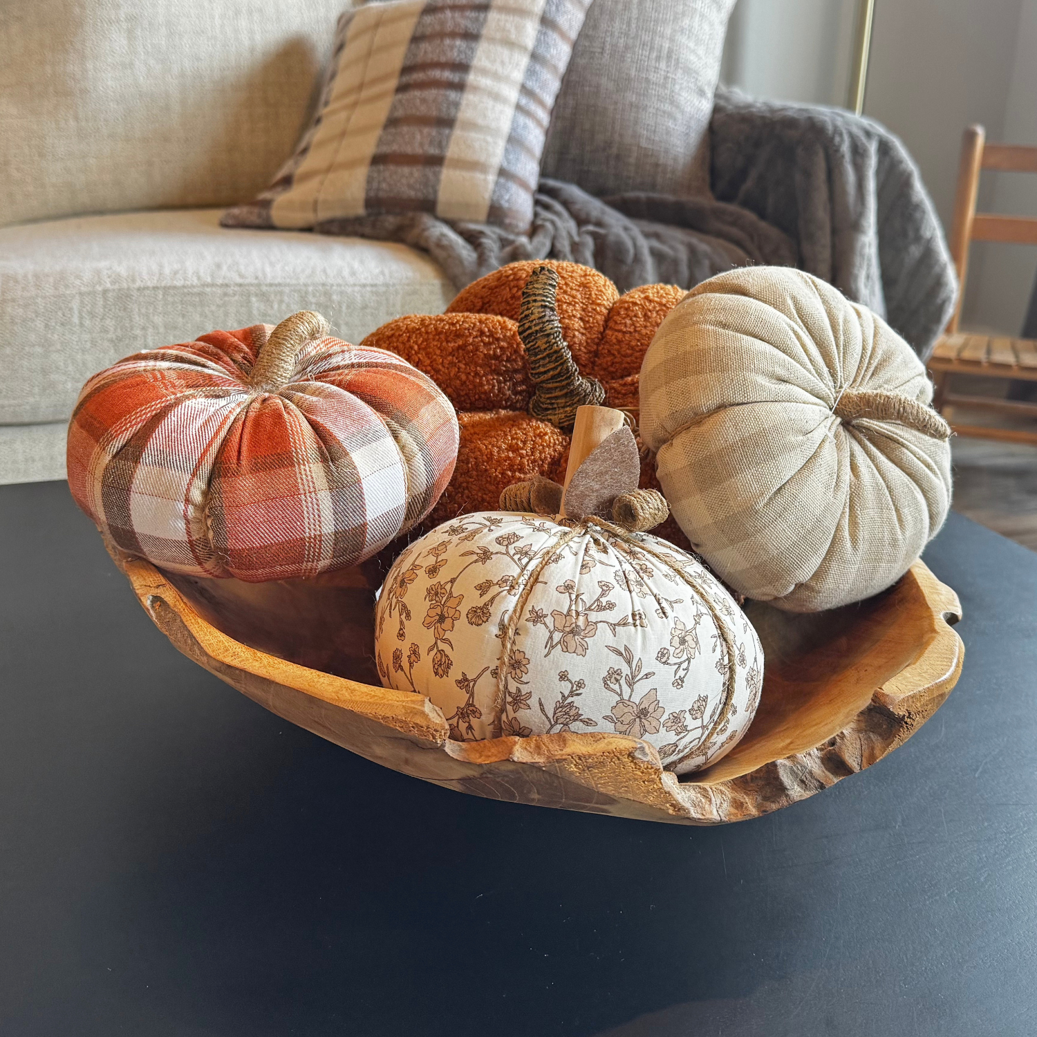 Tan Check Fabric Pumpkin