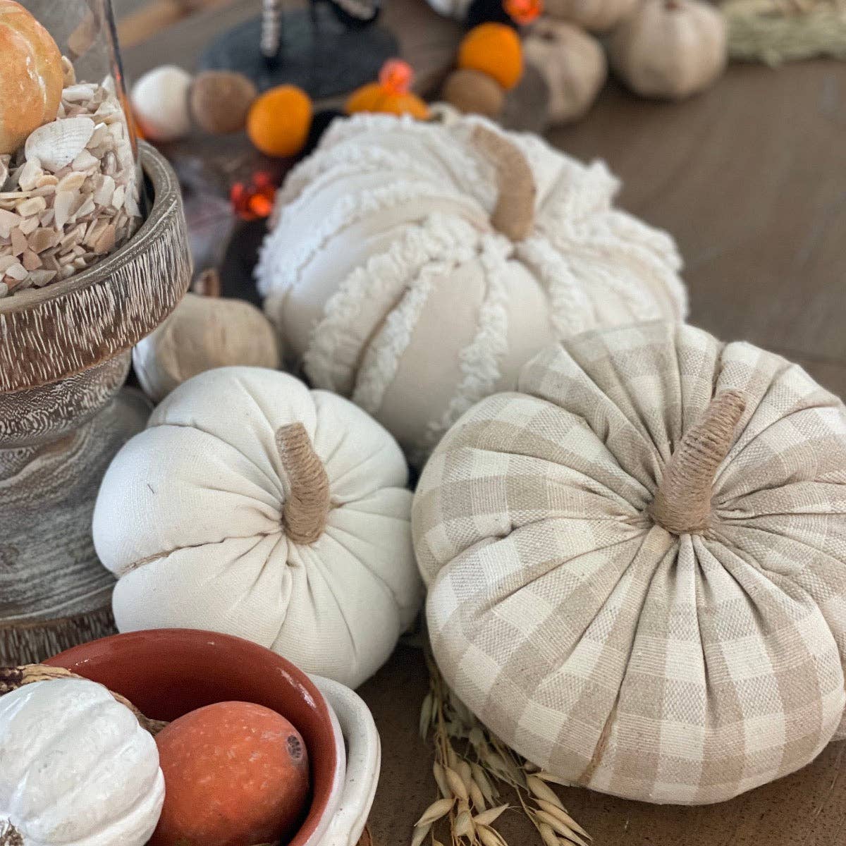 Tan Check Fabric Pumpkin
