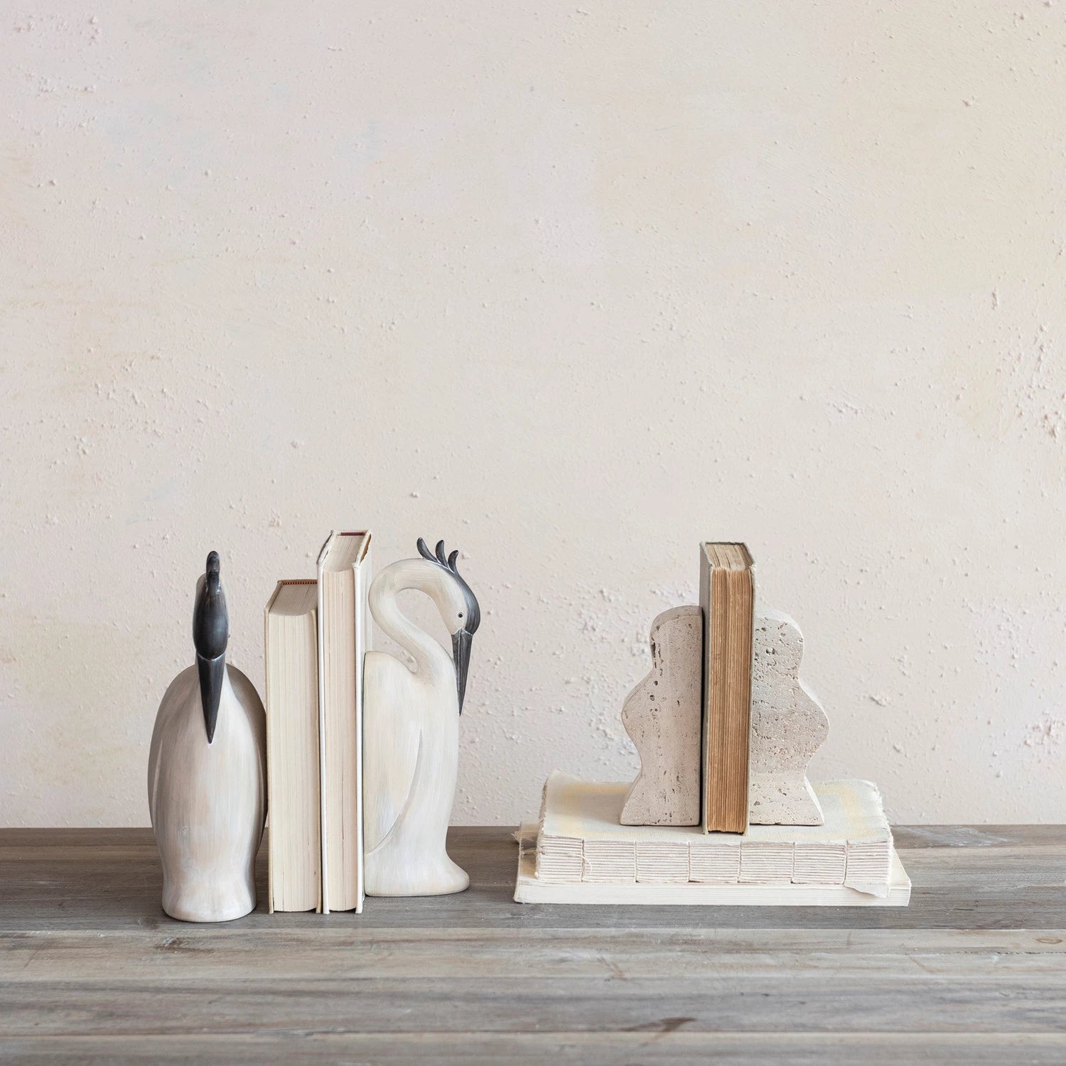 Travertine Wave Bookends