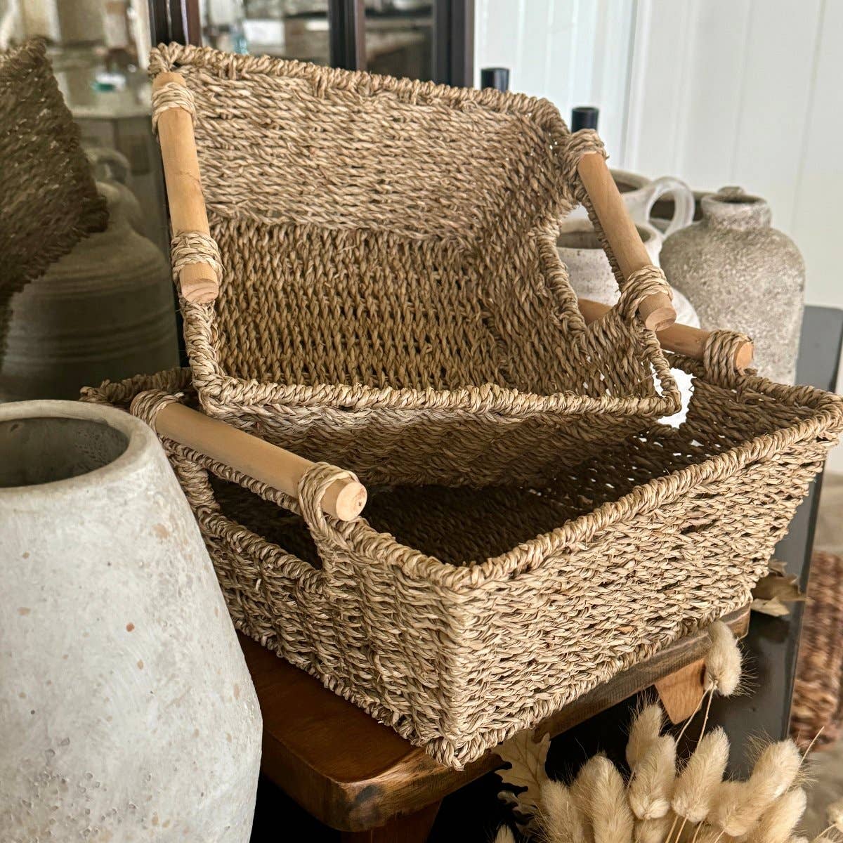 Wood Handle Seagrass Basket